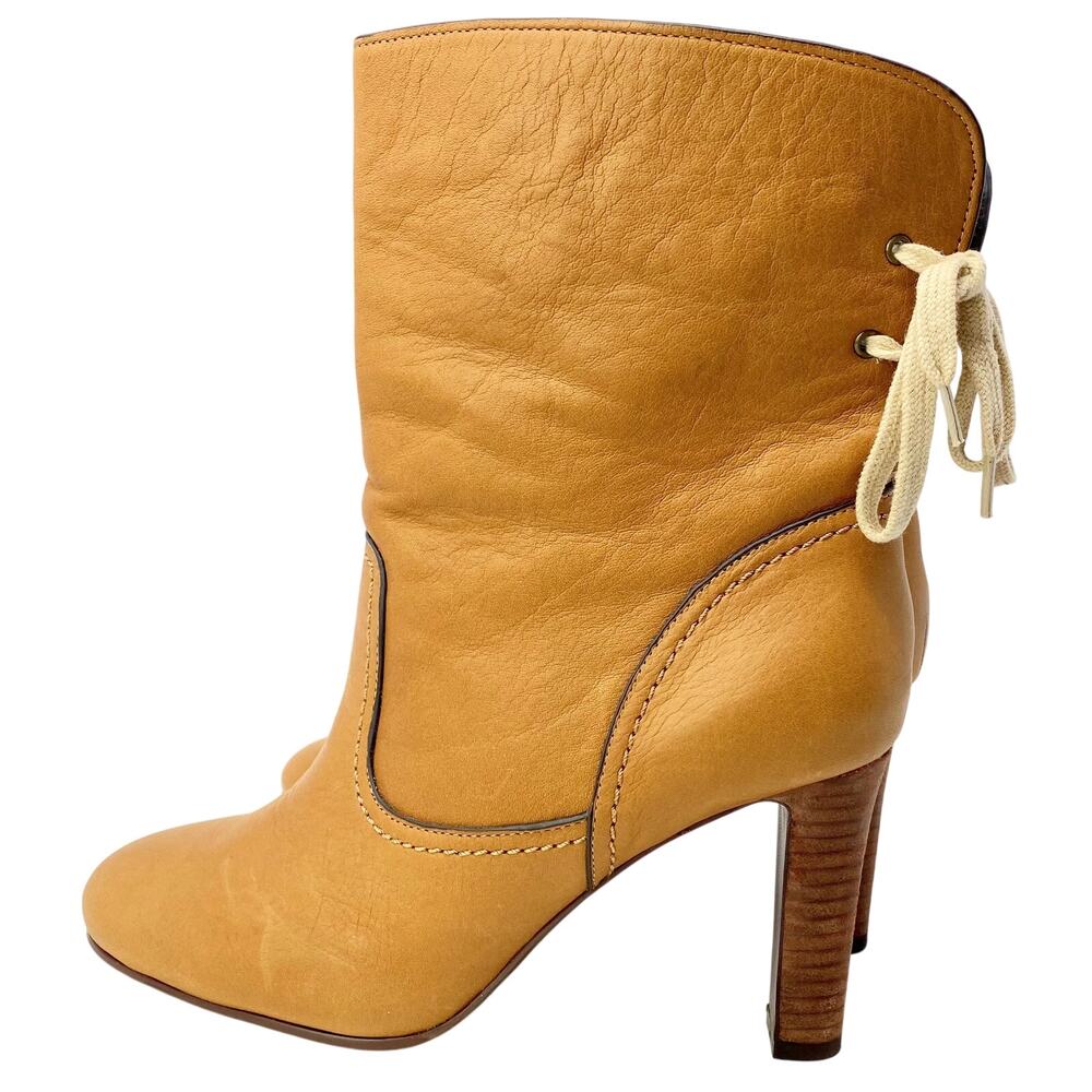See By Chloé Lara Tan Soft Calfskin Leather Corset Heel Boots Box 40 - Picture 8 of 14